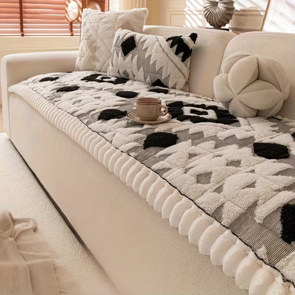 Thick Quilted Plush Couch Cover for Winter Comfort