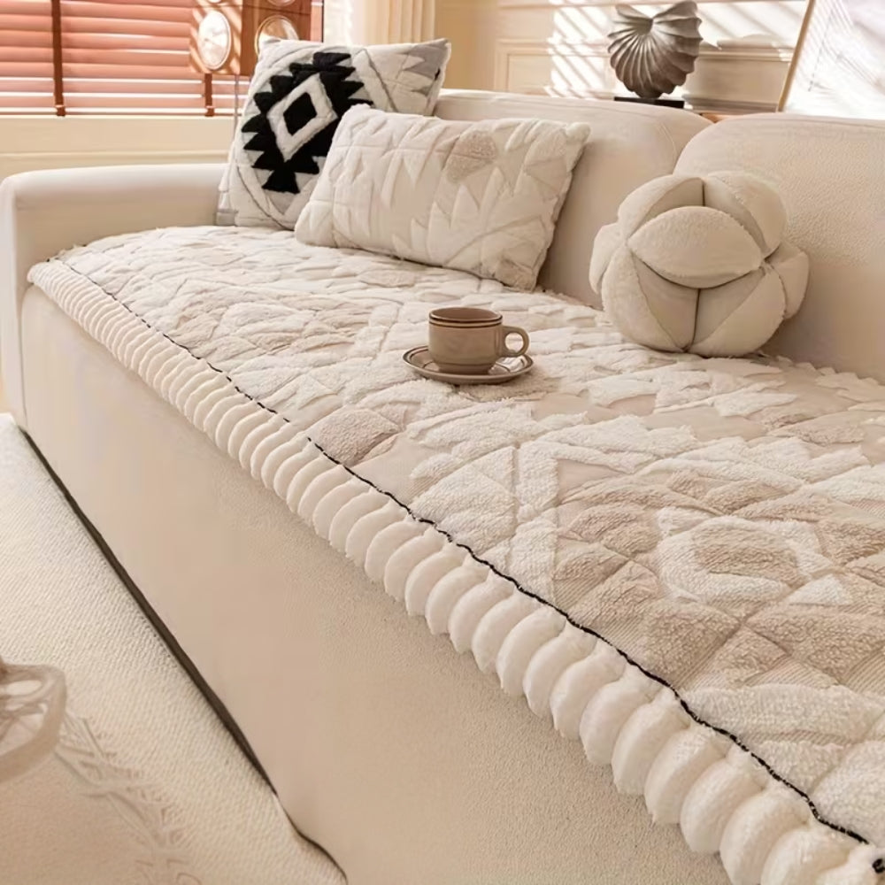 Thick Quilted Plush Couch Cover for Winter Comfort