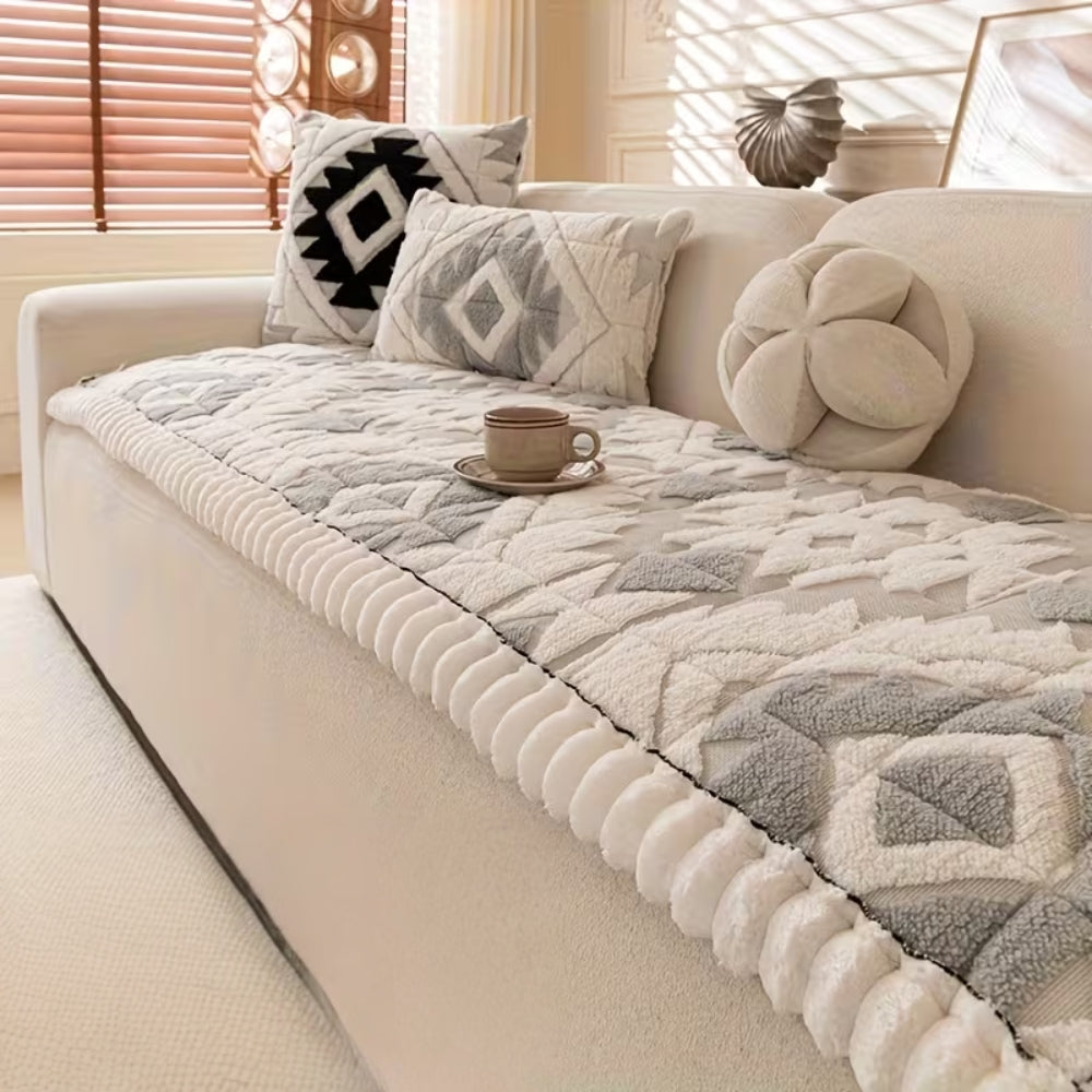 Thick Quilted Plush Couch Cover for Winter Comfort
