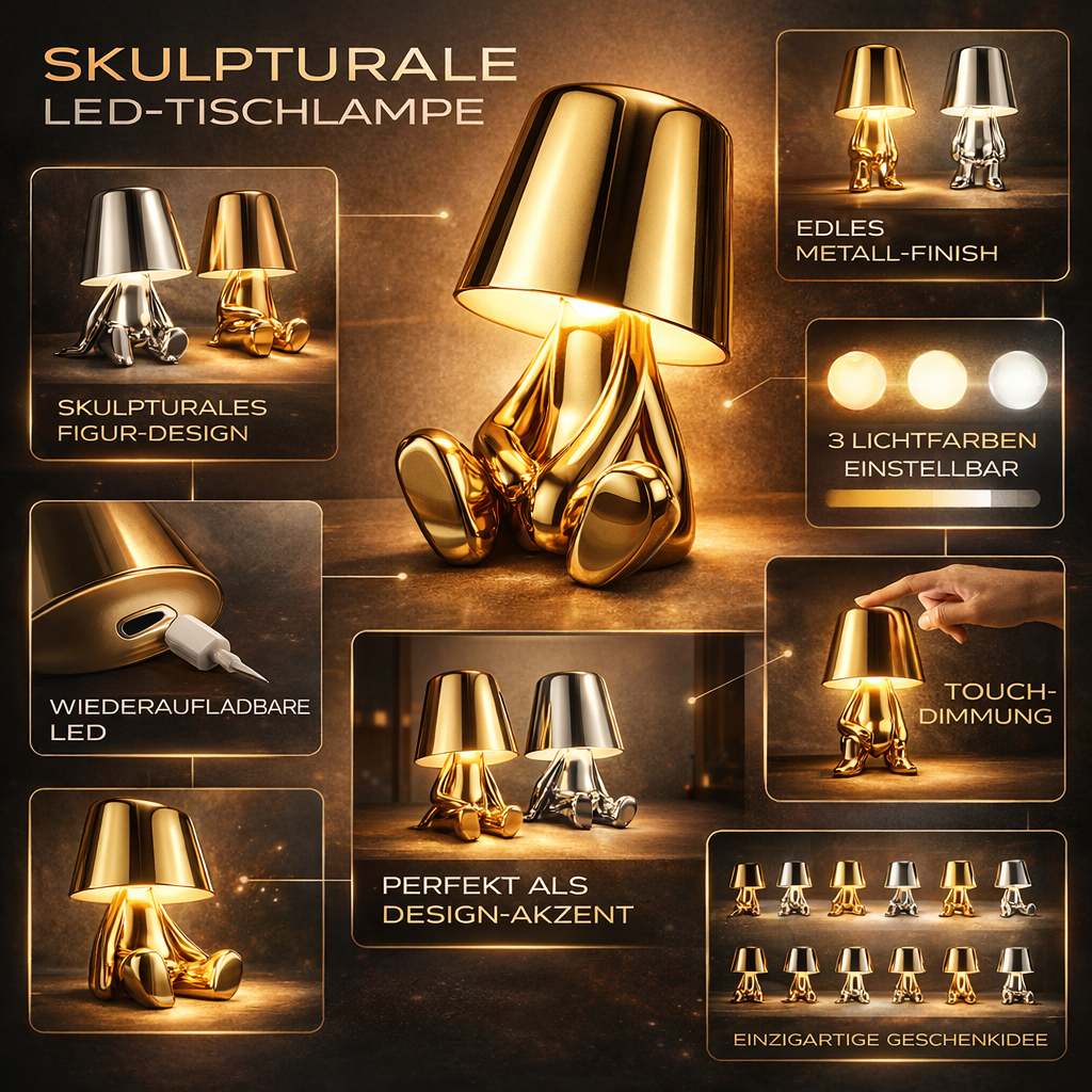 Modern Gold Figure Table Lamp Rechargeable LED Light