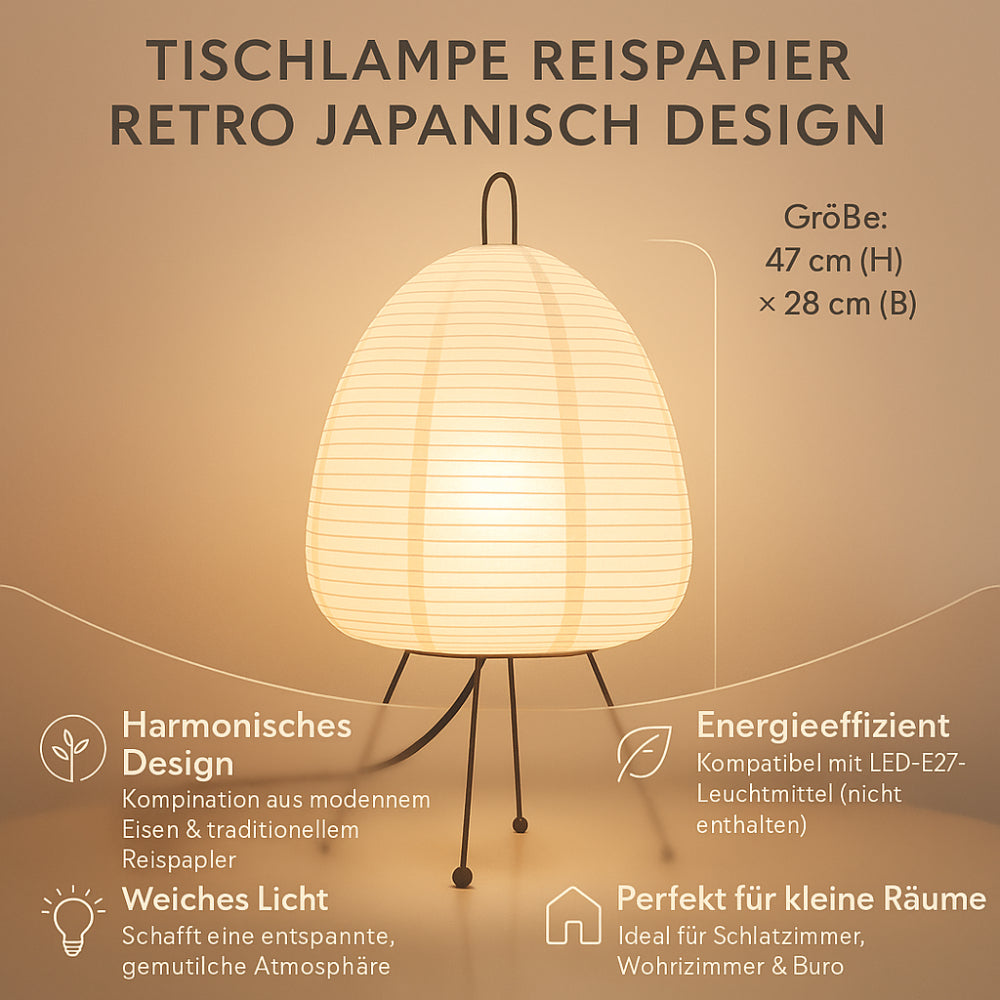 Japanese Rice Paper Table Lamp, Wabi Sabi Retro Design, Warm Bedside Light