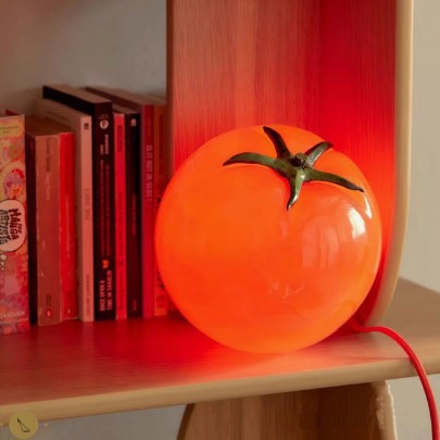 Tomato Glass Table Lamp | Integrated LED for Cozy Ambient Lighting | Compact Nightstand Lamp