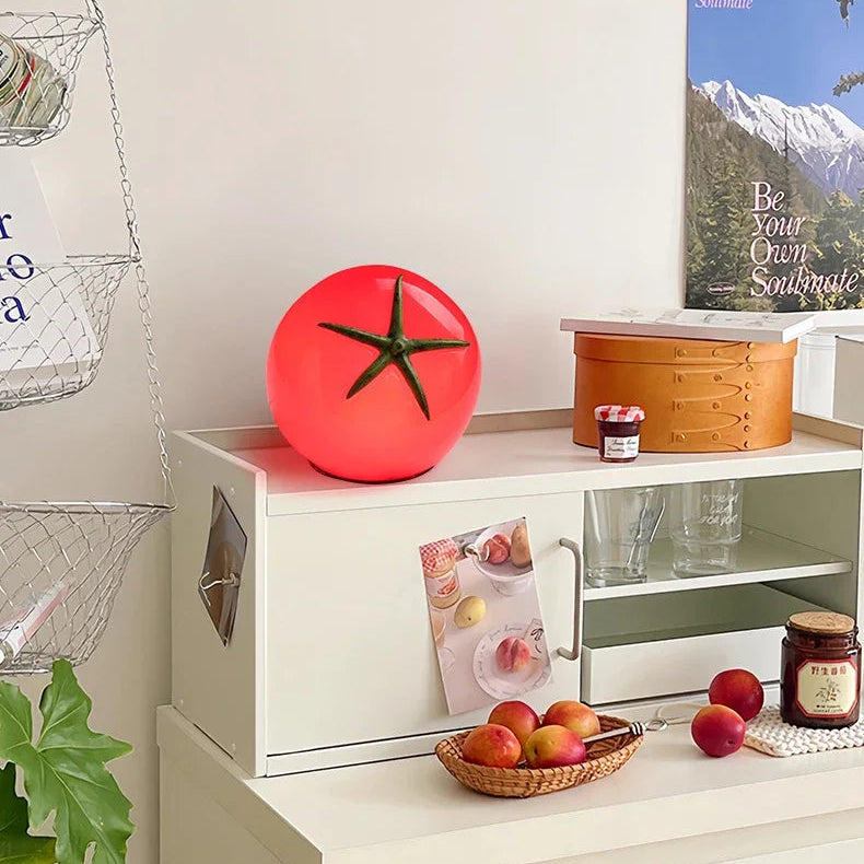 Tomato Glass Table Lamp | Integrated LED for Cozy Ambient Lighting | Compact Nightstand Lamp