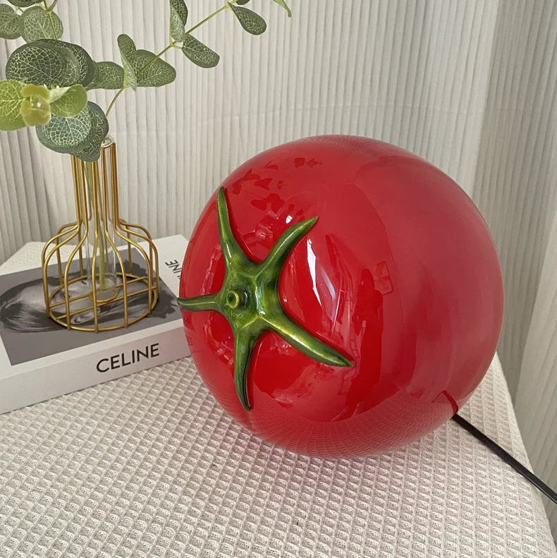 Tomato Glass Table Lamp | Integrated LED for Cozy Ambient Lighting | Compact Nightstand Lamp