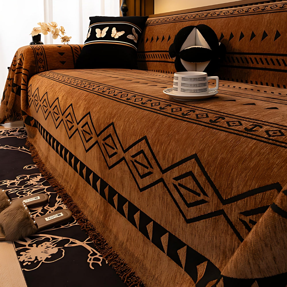 Tribal Geometric Chenille Sofa Cover for Cozy Modern Living