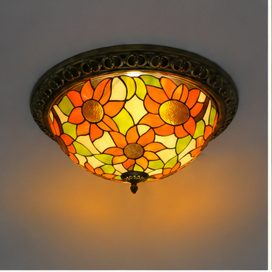 Stained Glass Flush Mount Ceiling Light, Turkish Sunflower, Art Deco, Multicolor