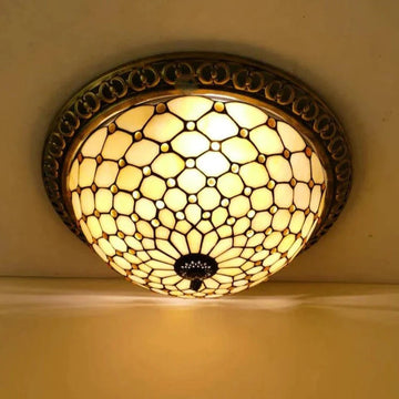 Turkish Art Deco Flush Mount Ceiling Light with Stained Glass Sunflower Design | Elegant Ambience for Living Spaces