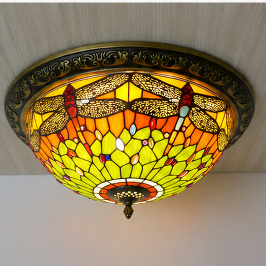 Turkish Art Deco Flush Mount Ceiling Light with Stained Glass Sunflower Design | Elegant Ambience for Living Spaces