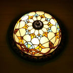 Turkish Art Deco Flush Mount Ceiling Light with Stained Glass Sunflower Design | Elegant Ambience for Living Spaces