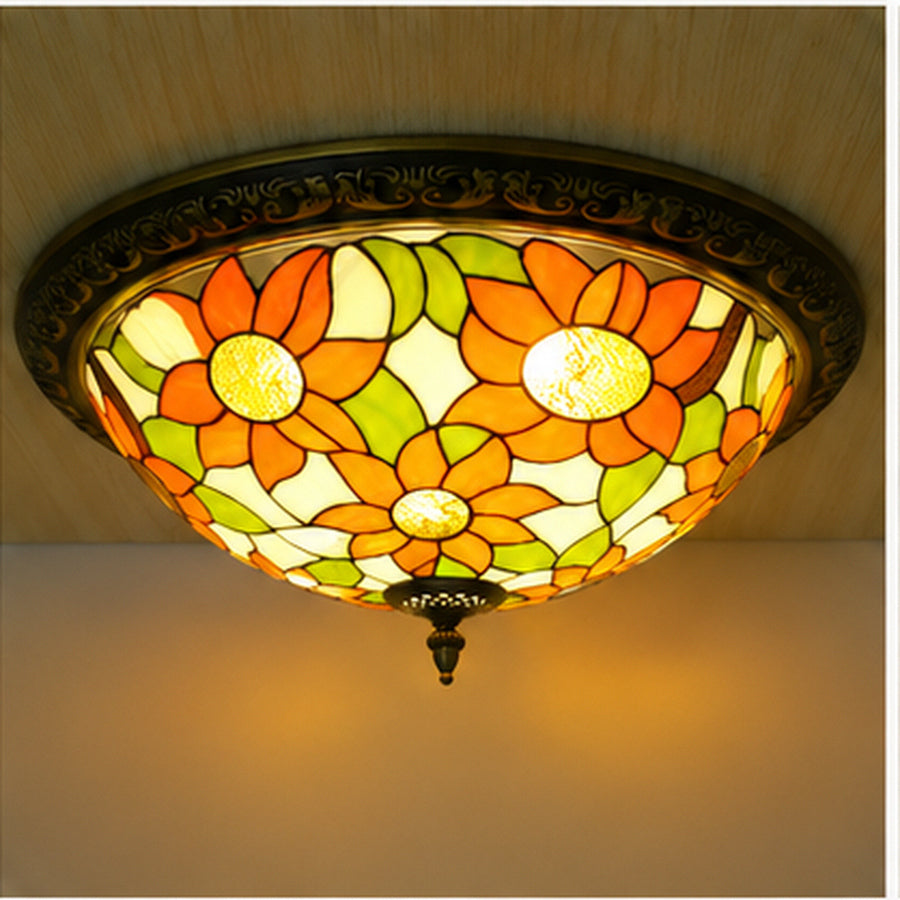 Stained Glass Flush Mount Ceiling Light, Turkish Sunflower, Art Deco, Multicolor