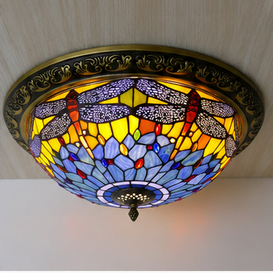 Stained Glass Flush Mount Ceiling Light, Turkish Sunflower, Art Deco, Multicolor