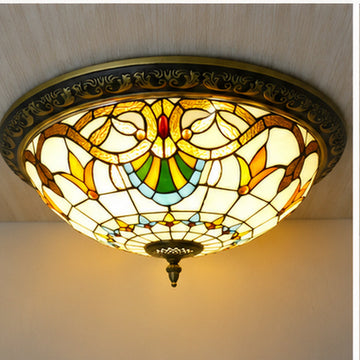 Turkish Art Deco Flush Mount Ceiling Light with Stained Glass Sunflower Design | Elegant Ambience for Living Spaces