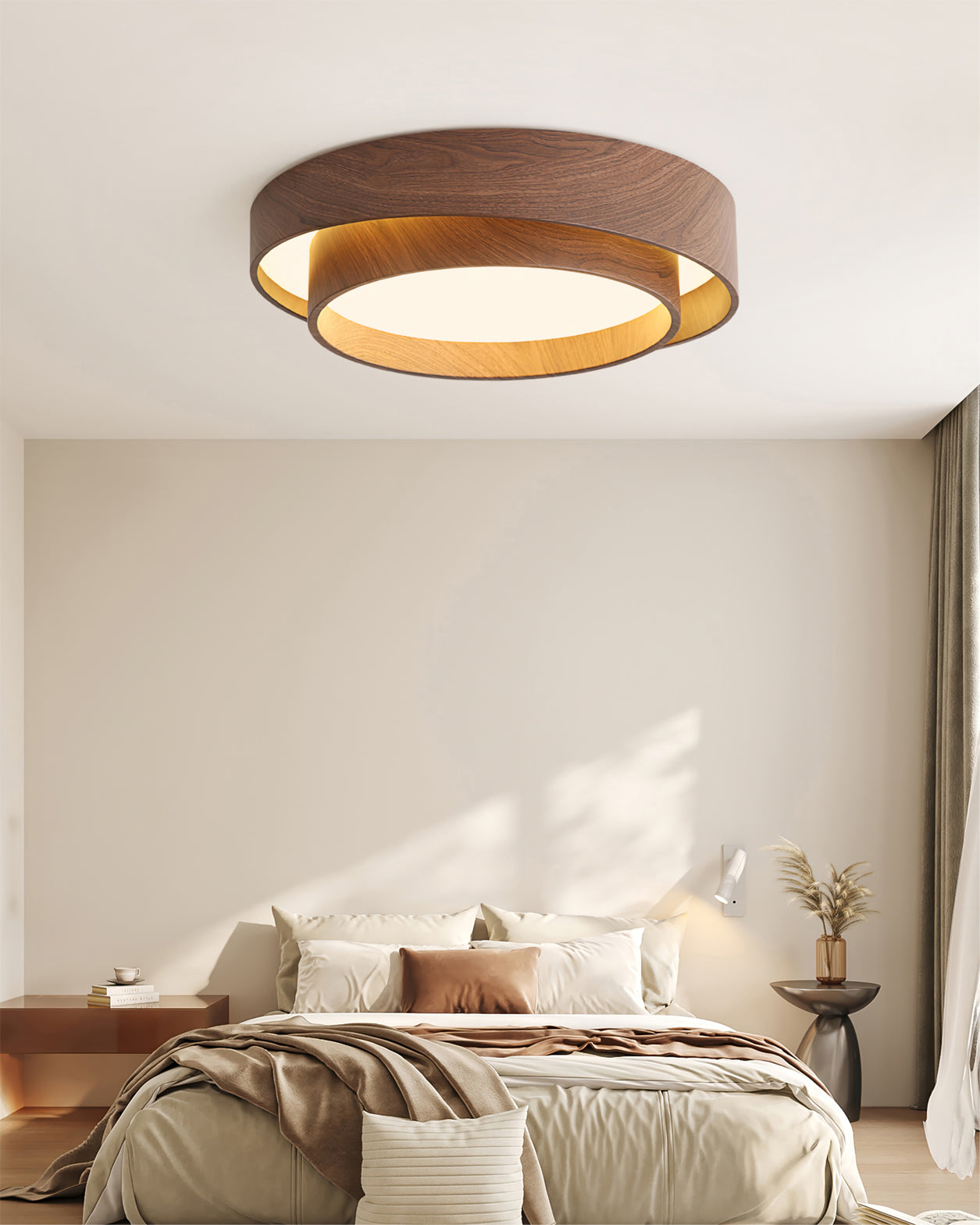 Walnut Ceiling Lamp Modern LED Flush Mount Light