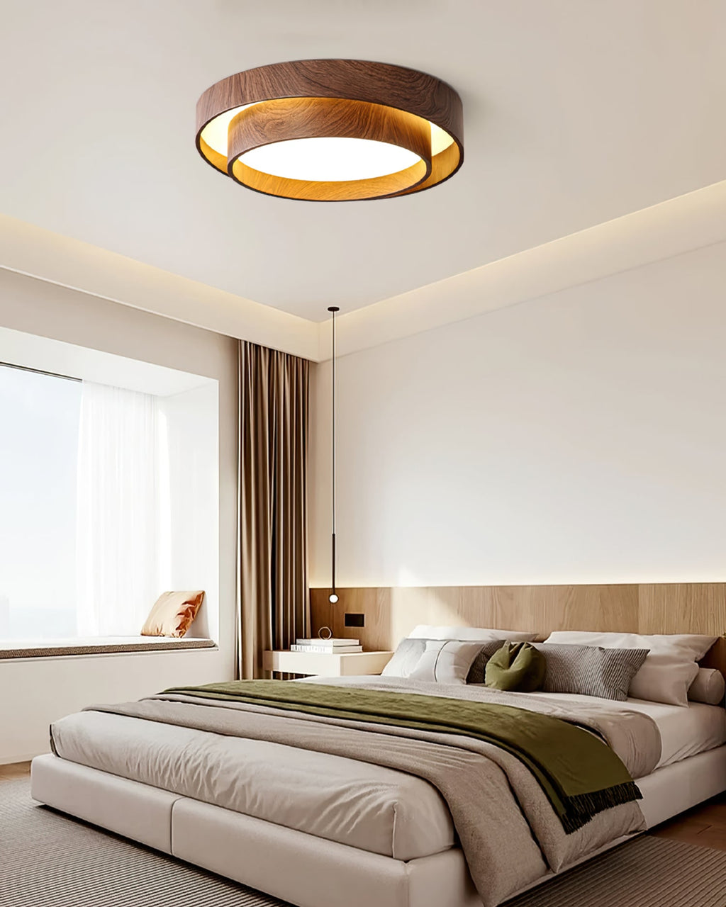 Walnut Ceiling Lamp Modern LED Flush Mount Light