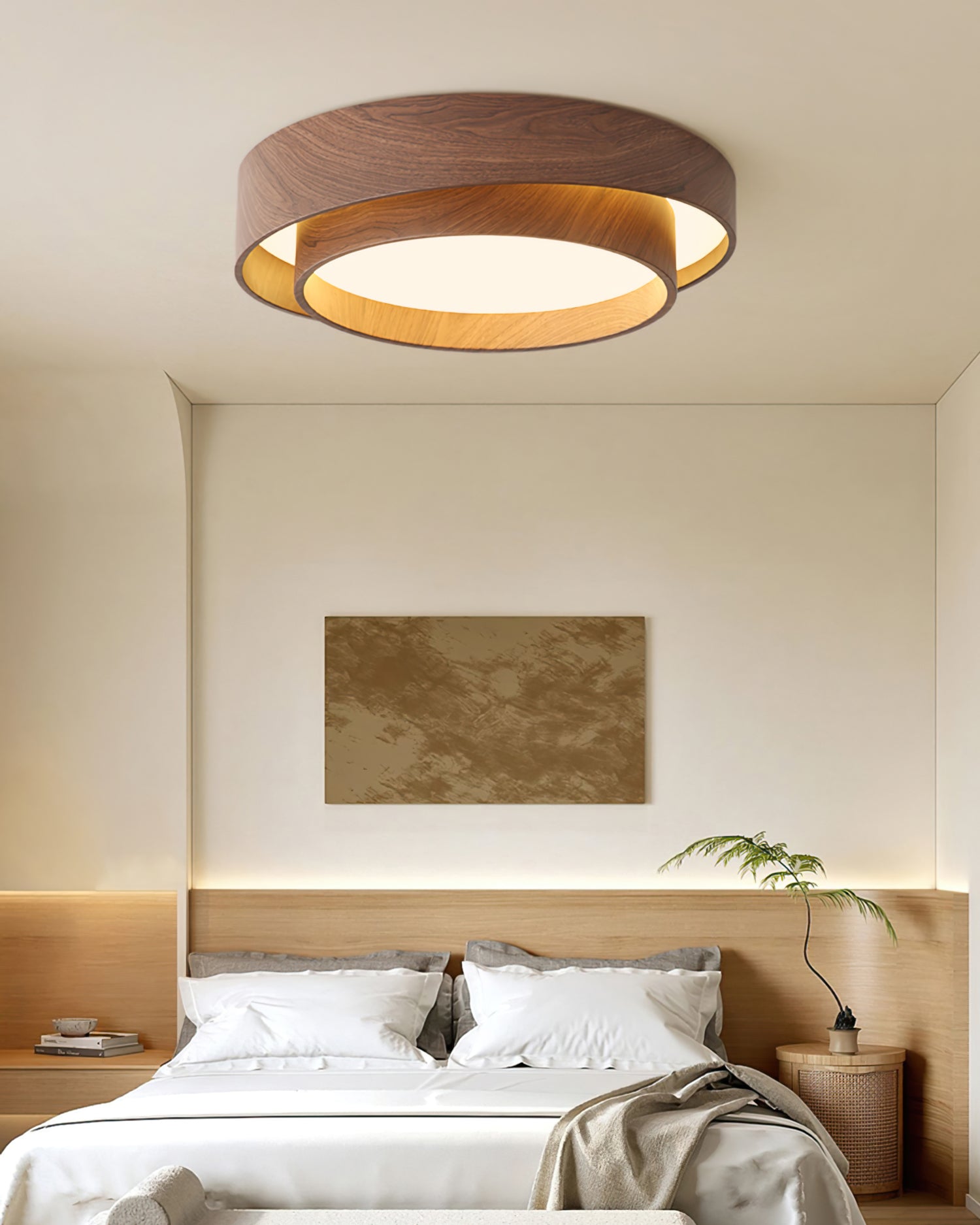 Walnut Ceiling Lamp Modern LED Flush Mount Light