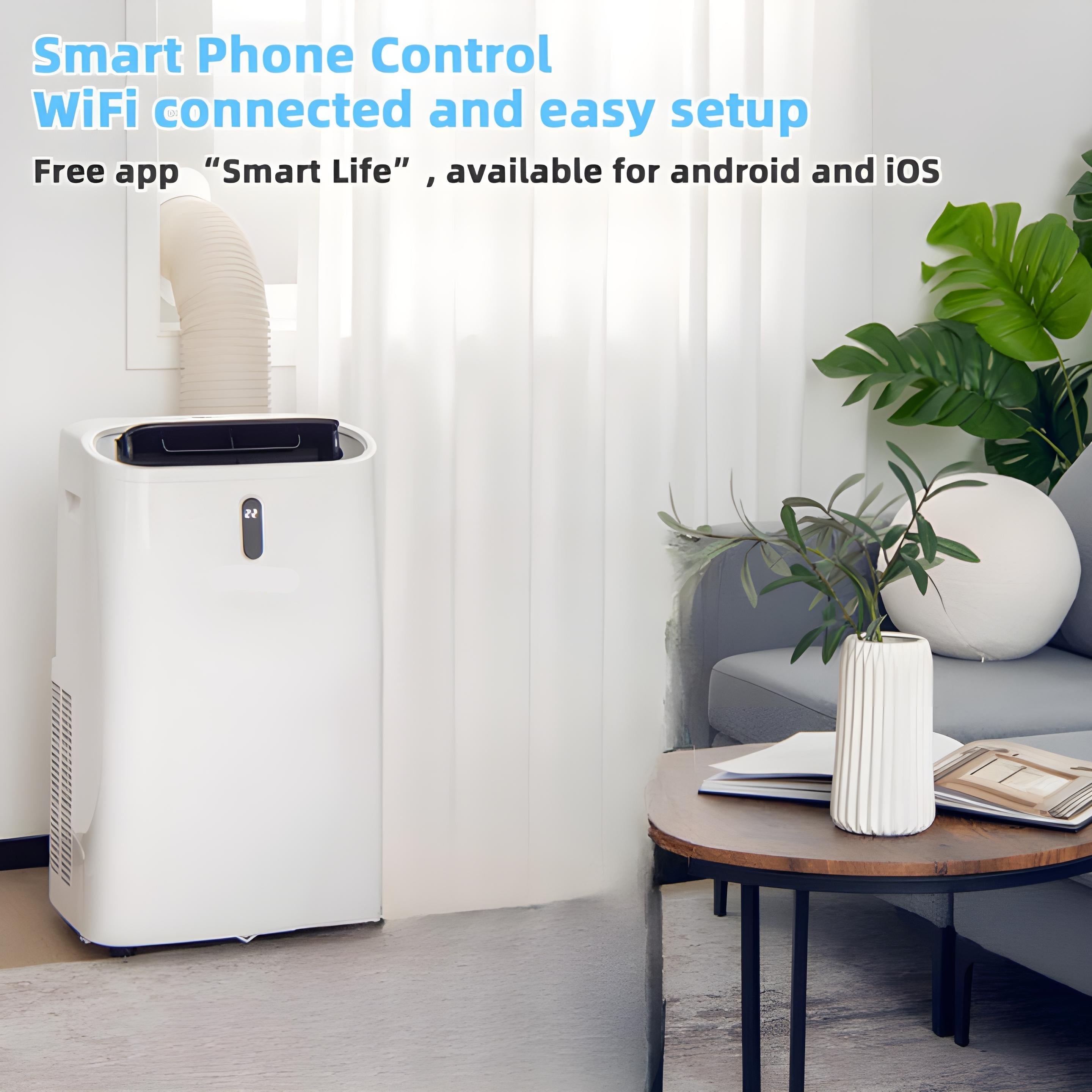 Smart WiFi portable air conditioner with 14000 BTU heating and cooling