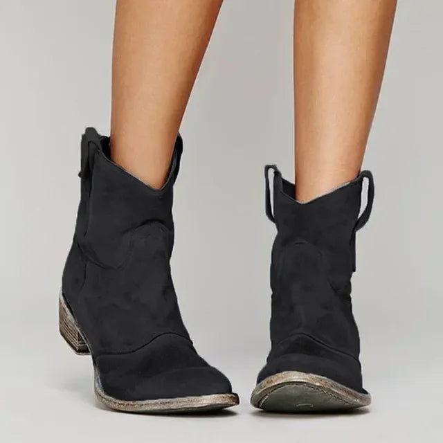Vintage-Inspired Black Ankle Boots for Women with Cushioned Insole | Stylish Booties for Everyday Comfort