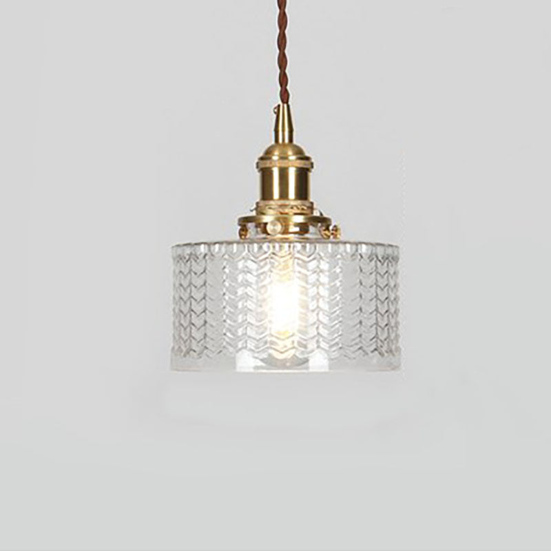 Brass Glass Pendant Light, Vintage Dimmable LED, Clear Green, Living Room