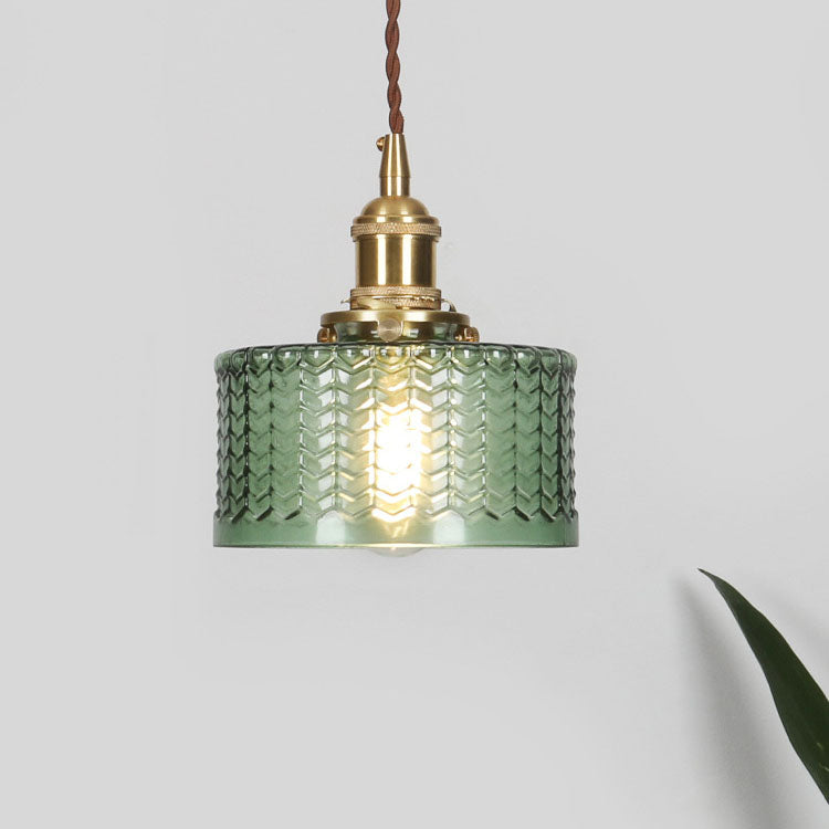 Brass Glass Pendant Light, Vintage Dimmable LED, Clear Green, Living Room