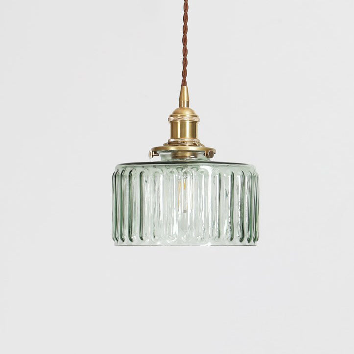 Brass Glass Pendant Light, Vintage Dimmable LED, Clear Green, Living Room