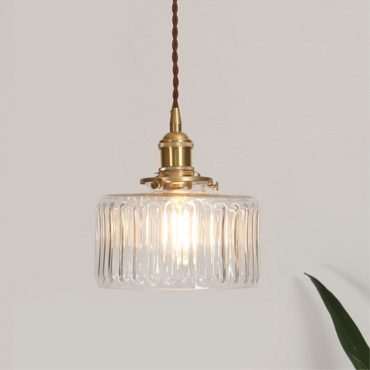 Brass Glass Pendant Light, Vintage Dimmable LED, Clear Green, Living Room