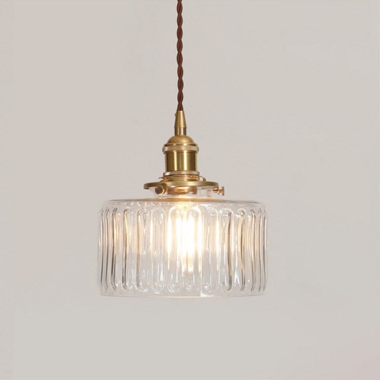 Brass Glass Pendant Light, Vintage Dimmable LED, Clear Green, Living Room