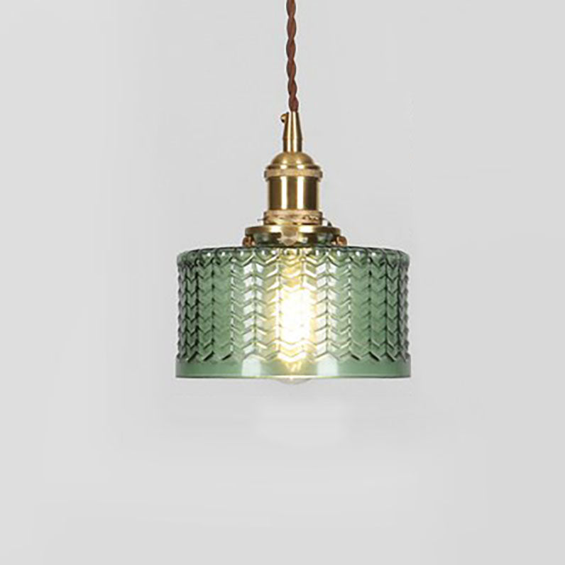 Brass Glass Pendant Light, Vintage Dimmable LED, Clear Green, Living Room