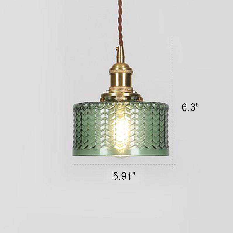 Brass Glass Pendant Light, Vintage Dimmable LED, Clear Green, Living Room