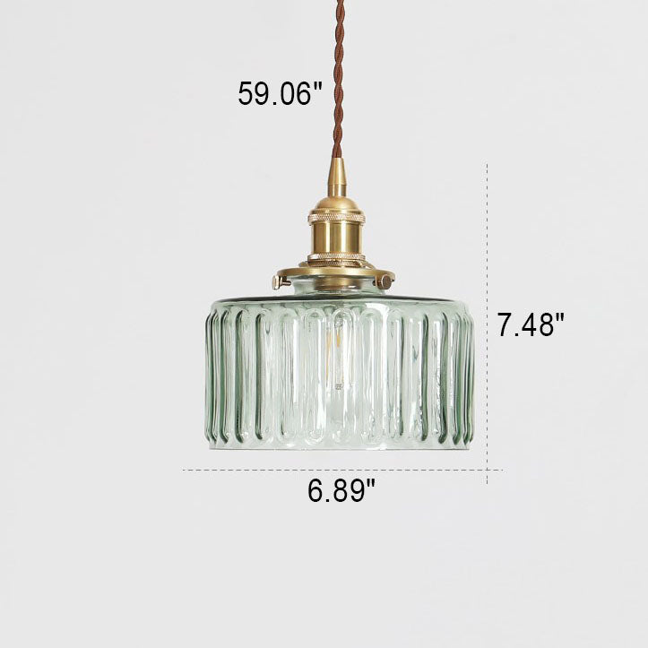Brass Glass Pendant Light, Vintage Dimmable LED, Clear Green, Living Room