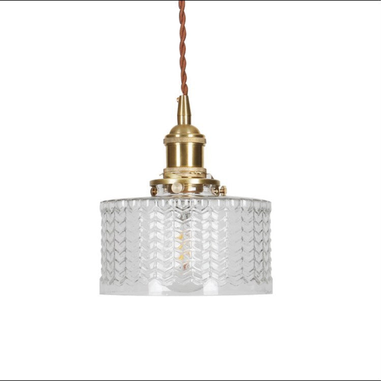 Brass Glass Pendant Light, Vintage Dimmable LED, Clear Green, Living Room