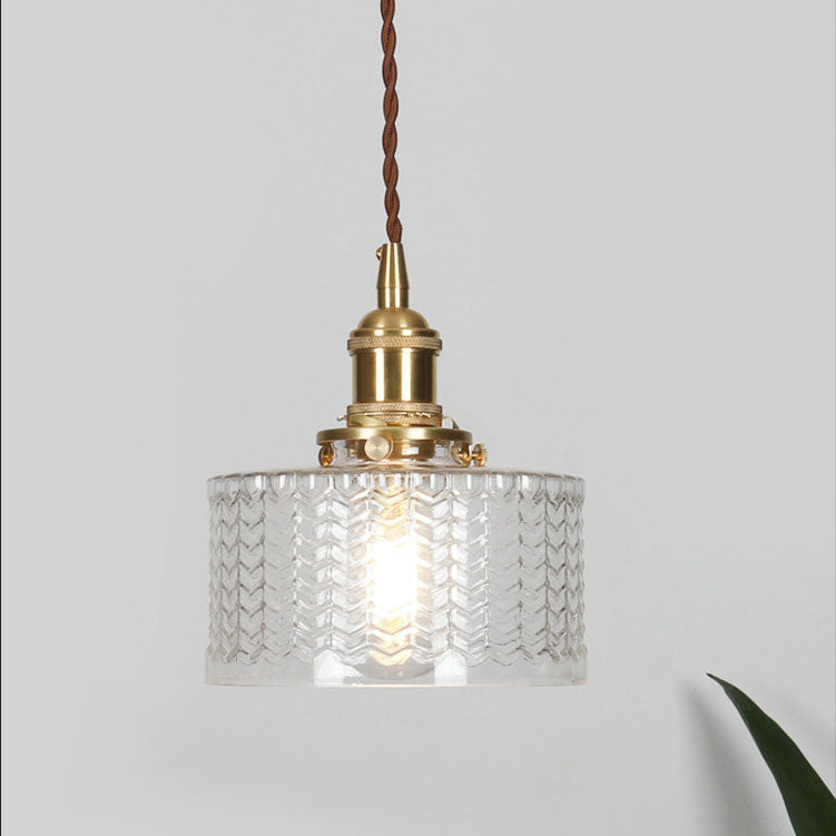 Brass Glass Pendant Light, Vintage Dimmable LED, Clear Green, Living Room