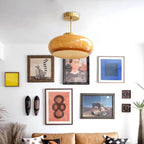 Vintage Charm | Brass Semi-Flush Mount Ceiling Light with Yellow Glass Shade | Elegant Home Lighting for Warm Ambiance