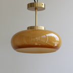 Vintage Charm | Brass Semi-Flush Mount Ceiling Light with Yellow Glass Shade | Elegant Home Lighting for Warm Ambiance