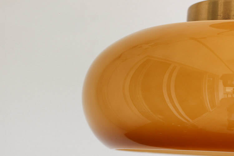 Brass Semi Flush Mount Ceiling Light, Yellow Glass Shade, Vintage Warm, Bedroom