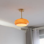 Vintage Charm | Brass Semi-Flush Mount Ceiling Light with Yellow Glass Shade | Elegant Home Lighting for Warm Ambiance
