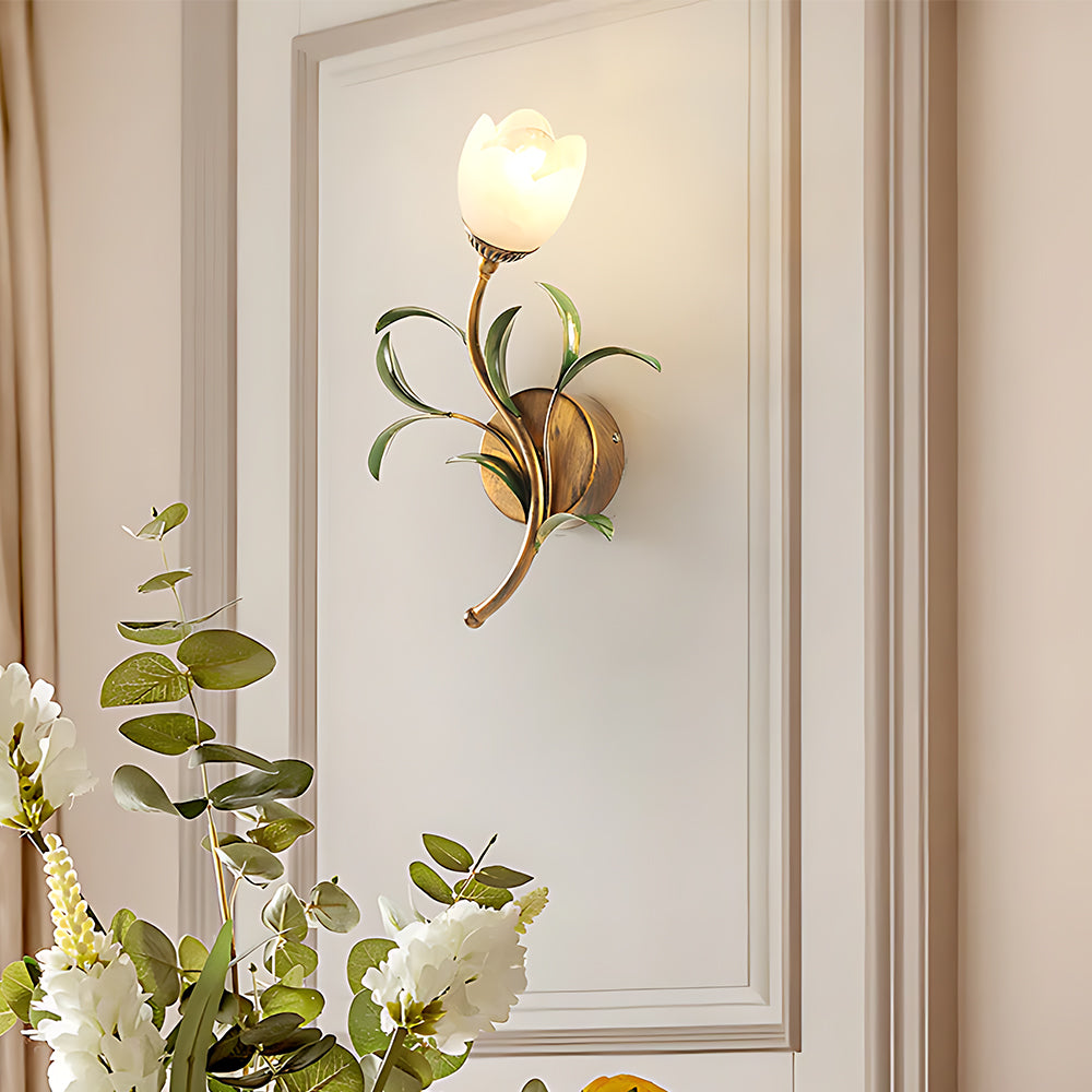 Vintage Floral Wall Sconce Lighting with Antique Brass Finish | Elegant Wall Lamp for Cozy Ambience