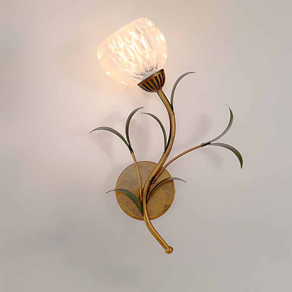 Vintage Floral Wall Sconce Lighting with Antique Brass Finish | Elegant Wall Lamp for Cozy Ambience