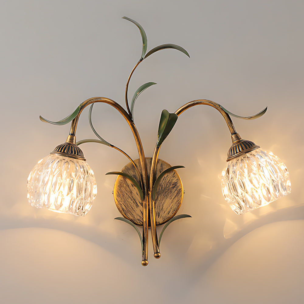 Vintage Floral Wall Sconce Lighting with Antique Brass Finish | Elegant Wall Lamp for Cozy Ambience