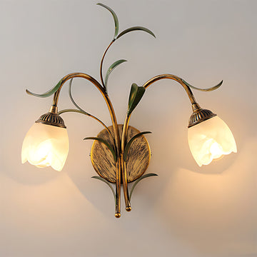 Vintage Floral Wall Sconce Lighting with Antique Brass Finish | Elegant Wall Lamp for Cozy Ambience