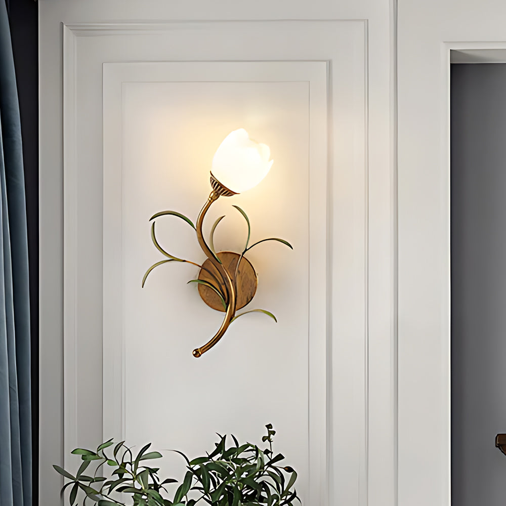 Vintage Floral Wall Sconce Lighting with Antique Brass Finish | Elegant Wall Lamp for Cozy Ambience