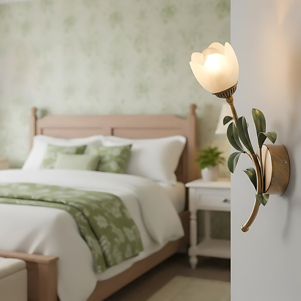 Vintage Floral Wall Sconce Lighting with Antique Brass Finish | Elegant Wall Lamp for Cozy Ambience