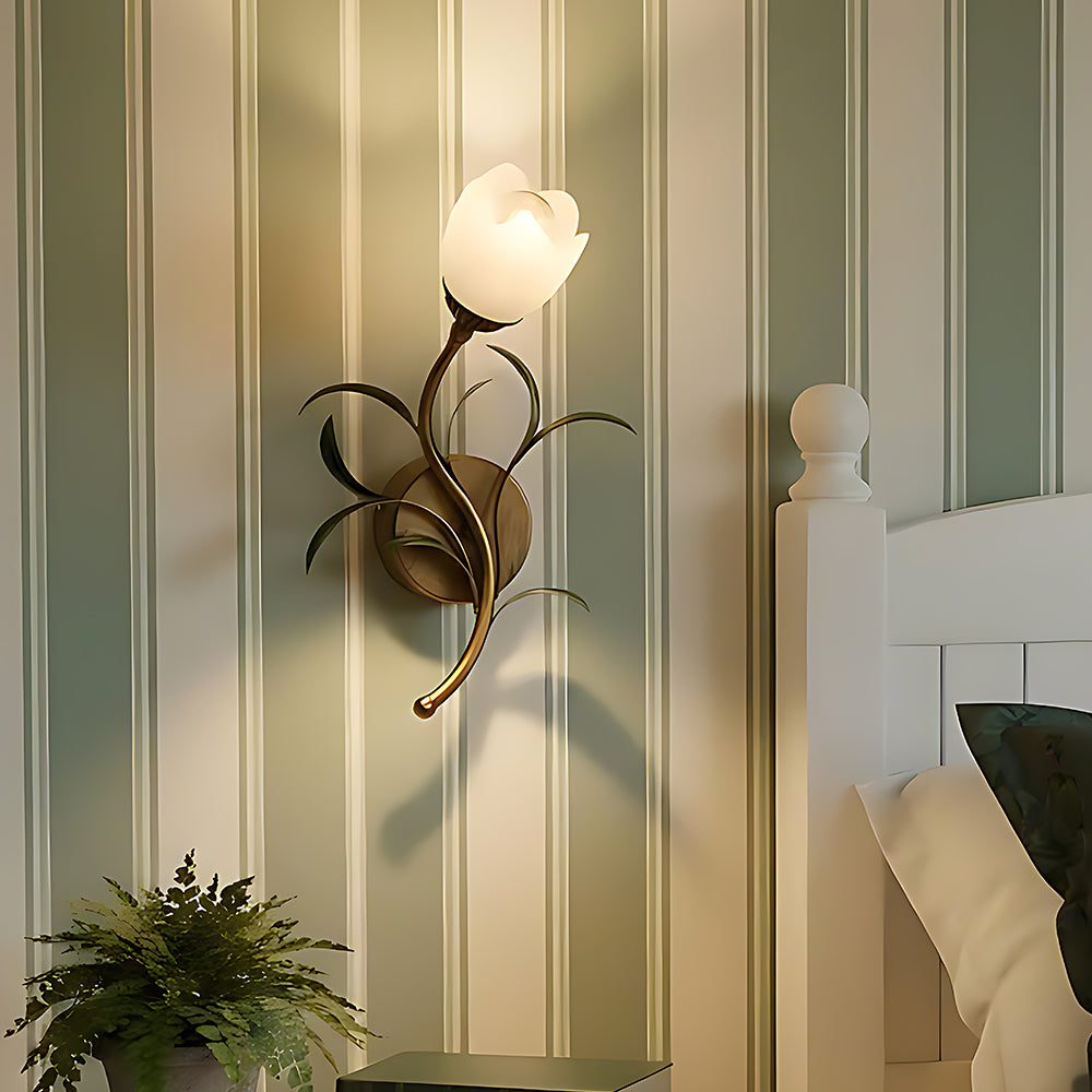 Vintage Floral Wall Sconce Lighting with Antique Brass Finish | Elegant Wall Lamp for Cozy Ambience