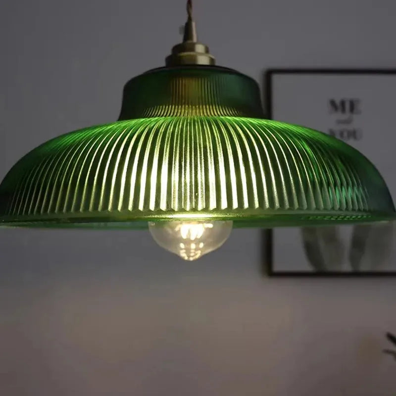 Vintage Green Glass Pendant Light with Dimmable Warm Glow | Elegant Hanging Fixture for Cozy Spaces