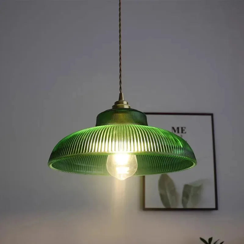 Vintage Green Glass Pendant Light with Dimmable Warm Glow | Elegant Hanging Fixture for Cozy Spaces