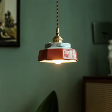 Vintage Pendant Lighting | Hand-Painted Porcelain & Copper Finish | Adjustable Height for Timeless Kitchen Ambiance