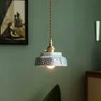 Vintage Pendant Lighting | Hand-Painted Porcelain & Copper Finish | Adjustable Height for Timeless Kitchen Ambiance
