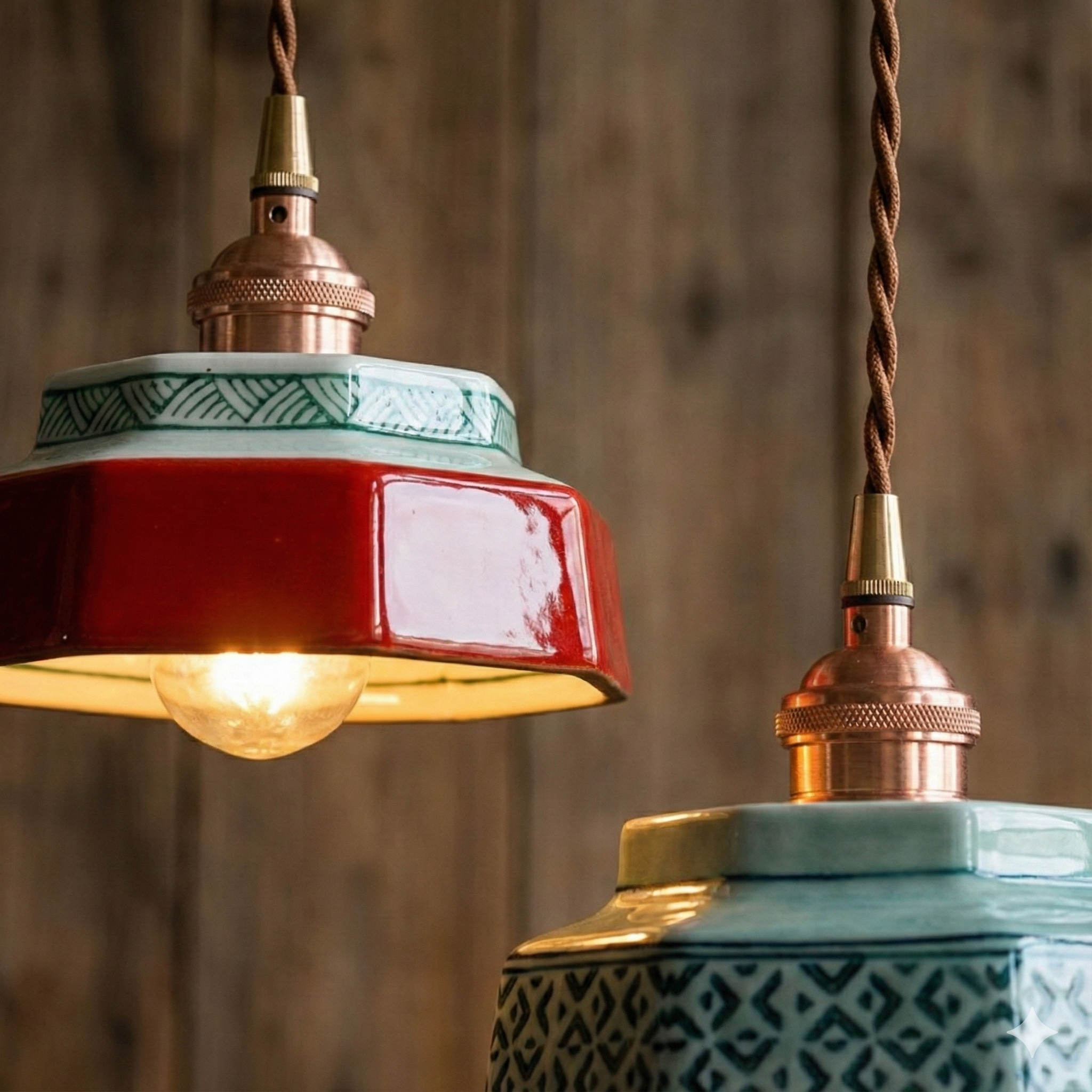 Vintage Pendant Lighting | Hand-Painted Porcelain & Copper Finish | Adjustable Height for Timeless Kitchen Ambiance