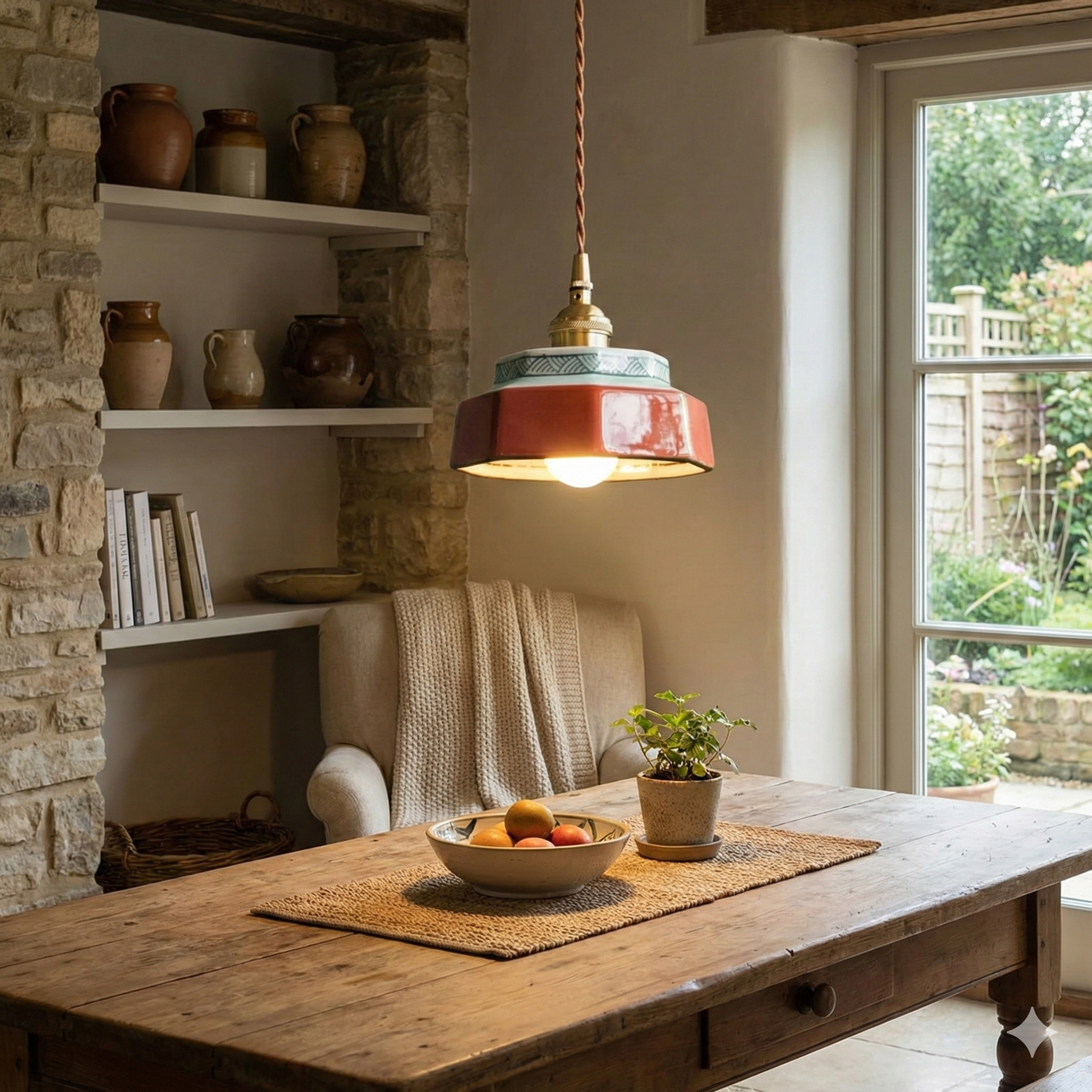 Vintage Pendant Lighting | Hand-Painted Porcelain & Copper Finish | Adjustable Height for Timeless Kitchen Ambiance