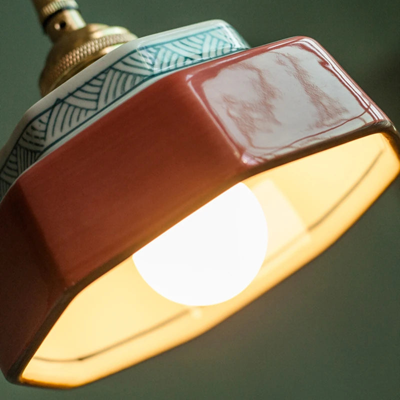 Vintage Pendant Lighting | Hand-Painted Porcelain & Copper Finish | Adjustable Height for Timeless Kitchen Ambiance