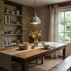 Vintage Pendant Lighting | Hand-Painted Porcelain & Copper Finish | Adjustable Height for Timeless Kitchen Ambiance